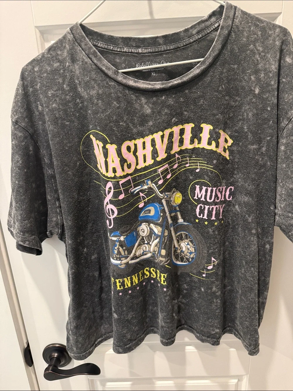 Rebellious One Black Nashville Motorcycle Graphic Tee with Blue Accent